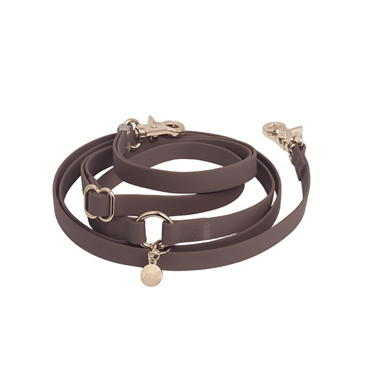 LAISSE IMPERMÉABLE MAIN LIBRE POUR CHIEN - MARRON